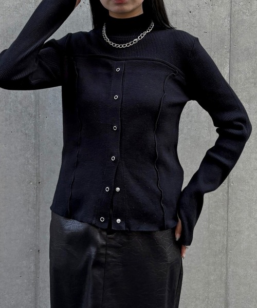 &g'aime（アンジェム）の「【&ｇ'aime 】レイヤードライクニット Layered Style Knit（ニット/セーター・レディース・オレンジ/ブラック/チャコールグレー/グレイッシュベージュ・FREE）」の19枚目の写真
