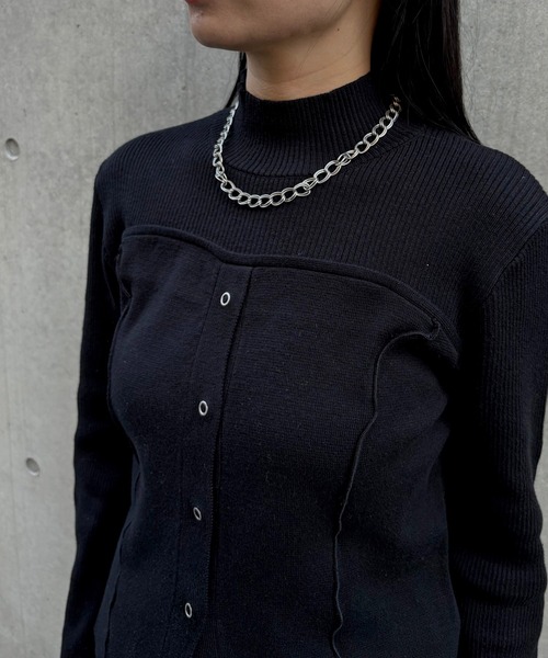 &g'aime（アンジェム）の「【&ｇ'aime 】レイヤードライクニット Layered Style Knit（ニット/セーター・レディース・オレンジ/ブラック/チャコールグレー/グレイッシュベージュ・FREE）」の12枚目の写真