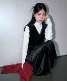 UNE MANSION | 【選べる3種類のベルベットパターン生地】リボン×レーストリミングデザインベルベットロングワンピース(ワンピース)