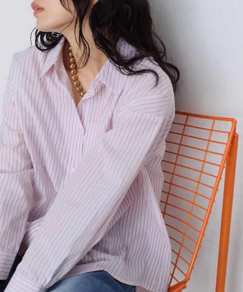 Shelly island(シェリーアイランド)の「オーバーサイズストライプシャツ(シャツ/ブラウス・レディース・ブルー/ピンク/イエロー・FREE)」の20枚目の写真