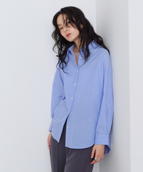 Shelly island(シェリーアイランド)の「オーバーサイズストライプシャツ(シャツ/ブラウス・レディース・ブルー/ピンク/イエロー・FREE)」の5枚目の写真