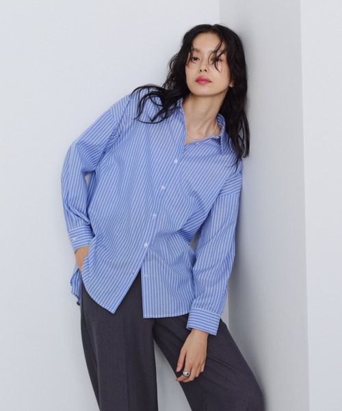 Shelly island(シェリーアイランド)の「オーバーサイズストライプシャツ(シャツ/ブラウス・レディース・ブルー/ピンク/イエロー・FREE)」の6枚目の写真