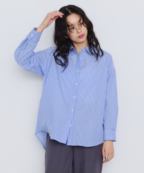 Shelly island(シェリーアイランド)の「オーバーサイズストライプシャツ(シャツ/ブラウス・レディース・ブルー/ピンク/イエロー・FREE)」の7枚目の写真