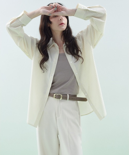 Shelly island(シェリーアイランド)の「オーバーサイズストライプシャツ(シャツ/ブラウス・レディース・ブルー/ピンク/イエロー・FREE)」の15枚目の写真