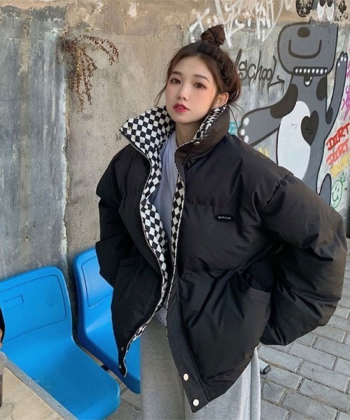 セール】チェック柄切り替え エコダウンジャケット（ダウンジャケット