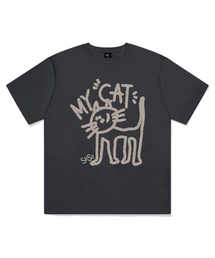 マイキャットプリンティング半袖Tシャツチャコール