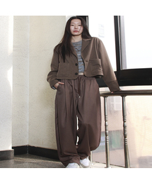 STRIPE CHICANO WIDE ONE-TUCK PANTS -Brown