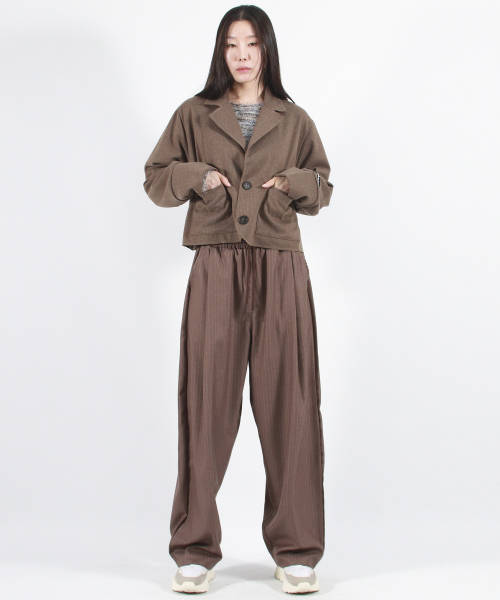 DEMARC(ドゥマーク)の「STRIPE CHICANO WIDE ONE-TUCK PANTS -Brown(スラックス・レディース・その他・MEDIUM/LARGE)」の7枚目の写真