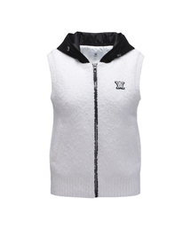 W HOODIE KNIT ZIP-UP VEST_WH