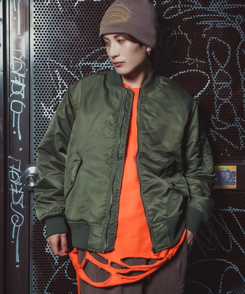 improves（インプローブス）の「ヘビーポリナイロン MA-1ジャケット（ミリタリージャケット・メンズ・カーキ/ブラック・LARGE/X-LARGE/SMALL/MEDIUM）」の2枚目の写真