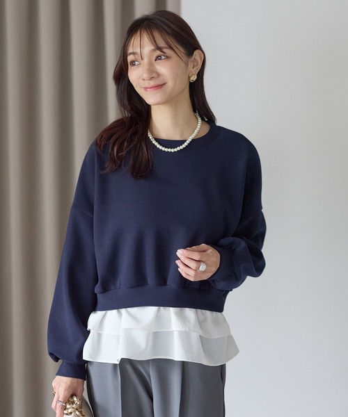 Neige（ネージュ）の「裏起毛フリルレイヤードトップス（Tシャツ/カットソー・レディース・ブラック/ネイビー・ONE SIZE）」の14枚目の写真