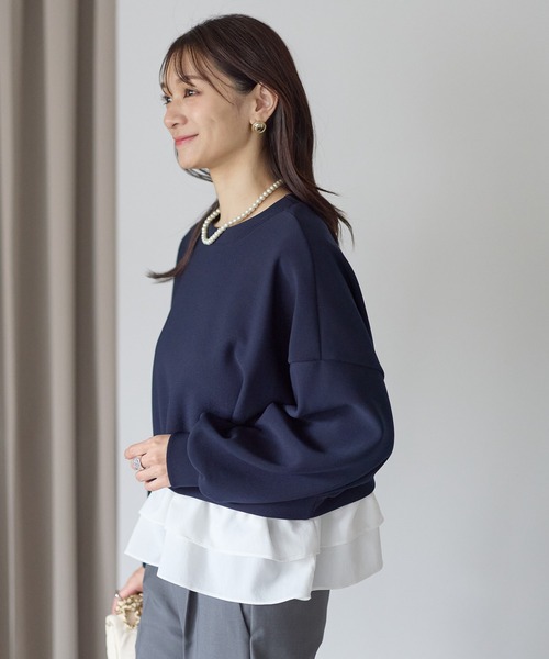 Neige（ネージュ）の「裏起毛フリルレイヤードトップス（Tシャツ/カットソー・レディース・ブラック/ネイビー・ONE SIZE）」の15枚目の写真