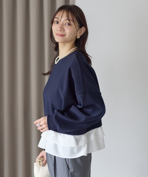 Neige（ネージュ）の「裏起毛フリルレイヤードトップス（Tシャツ/カットソー・レディース・ブラック/ネイビー・ONE SIZE）」の16枚目の写真