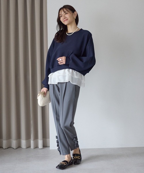 Neige（ネージュ）の「裏起毛フリルレイヤードトップス（Tシャツ/カットソー・レディース・ブラック/ネイビー・ONE SIZE）」の21枚目の写真