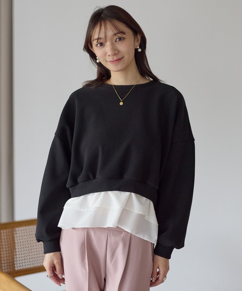 Neige（ネージュ）の「裏起毛フリルレイヤードトップス（Tシャツ/カットソー・レディース・ブラック/ネイビー・ONE SIZE）」の5枚目の写真