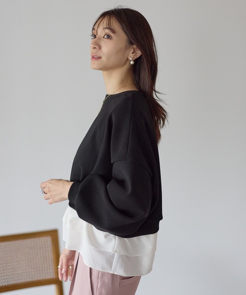 Neige（ネージュ）の「裏起毛フリルレイヤードトップス（Tシャツ/カットソー・レディース・ブラック/ネイビー・ONE SIZE）」の7枚目の写真