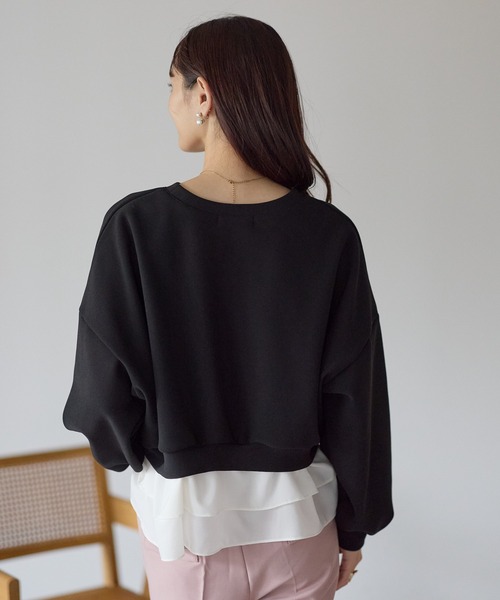 Neige（ネージュ）の「裏起毛フリルレイヤードトップス（Tシャツ/カットソー・レディース・ブラック/ネイビー・ONE SIZE）」の9枚目の写真