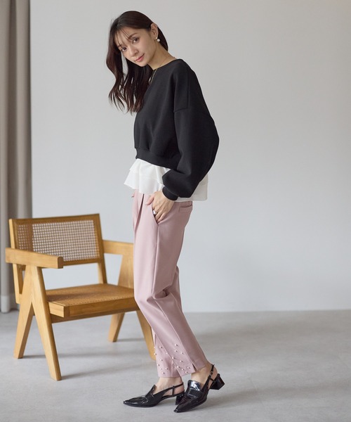 Neige（ネージュ）の「裏起毛フリルレイヤードトップス（Tシャツ/カットソー・レディース・ブラック/ネイビー・ONE SIZE）」の11枚目の写真