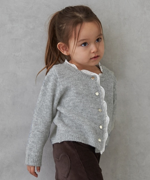 petit main（プティマイン）の「【リンク】レースカーディガン（カーディガン/ボレロ・キッズ・アイボリー/ブラック/クリーム/トップグレー・M(100-110cm)/S(80-90cm)/L(120-130cm)）」の8枚目の写真