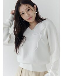 CALNAMUR | オーガンコサージュVネックニット(ニット/セーター)