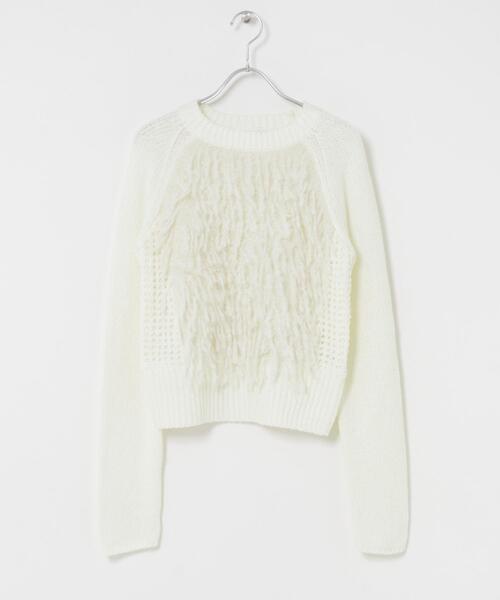 KBF（ケイビーエフ）の「コンパクトフリンジニット（ニット/セーター・レディース・オフホワイト/チャコールグレー・ONE）」の9枚目の写真