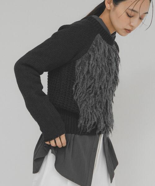 KBF（ケイビーエフ）の「コンパクトフリンジニット（ニット/セーター・レディース・オフホワイト/チャコールグレー・ONE）」の13枚目の写真