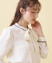 couture brooch | 【ハレの日・通勤】配色タックタイブラウス(シャツ/ブラウス)