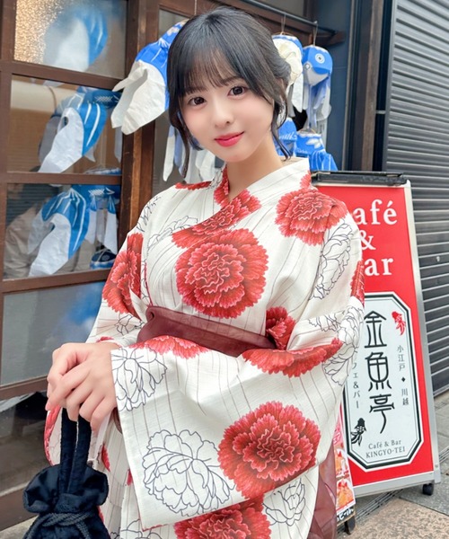 セール】着付けのいらない 浴衣 3点セット 華やか甘デザイン！《2WAY