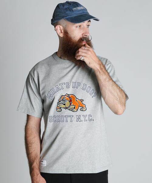 Schott(ショット)の「Schott/ショット/WHAT'S UP DOG T-SHIRT/ワッツアップ ドッグ Tシャツ(Tシャツ/カットソー・メンズ・グレー/ホワイト/チャコールグレー・M/L/2XL/XL)」の3枚目の写真