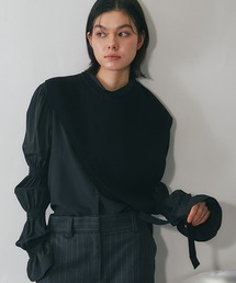 【2点セット】アシンメトリーニット×シャーリングブラウス