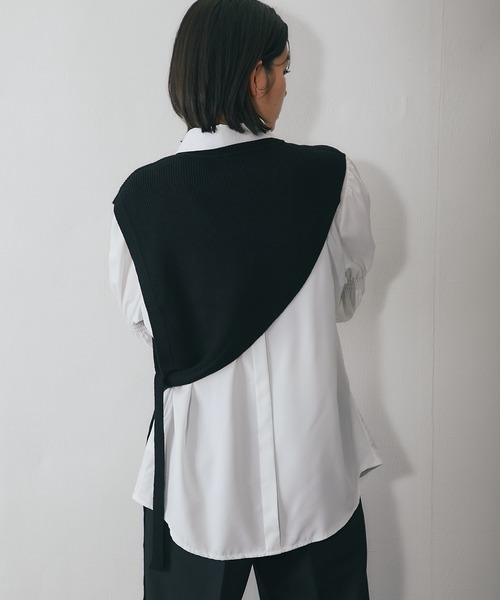 SMILE ORCHID(スマイルオーキッド)の「【2点セット】アシンメトリーニット×シャーリングブラウス(シャツ/ブラウス・レディース・ホワイト/ブラック・M)」の13枚目の写真