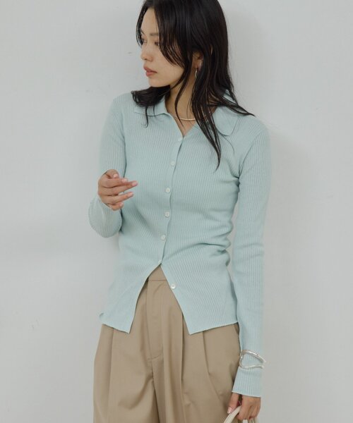 GALLARDAGALANTE（ガリャルダガランテ）の「ポロリブニット（ニット/セーター・レディース・ミント/グレー・FREE）」の16枚目の写真