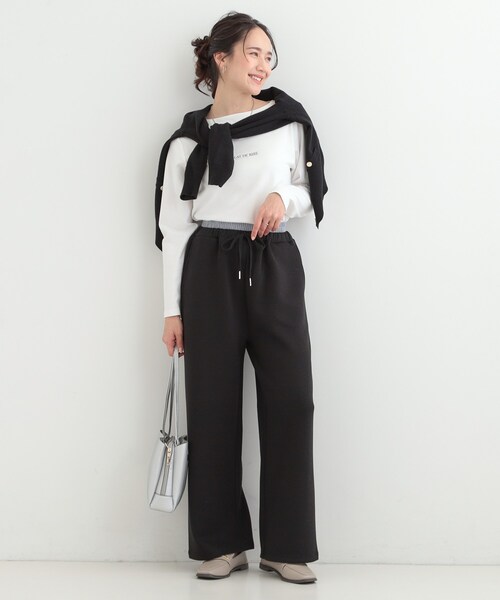 SHOO・LA・RUE（シューラルー）の「【セットアップ可/S-LL/なめらかタッチ】ダブルウエスト レイヤードパンツ（その他パンツ・レディース・ブラック/グレー・01/02/03/04）」の5枚目の写真