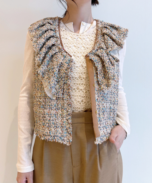 IENA LA BOUCLE LINTONツィードフリルベスト