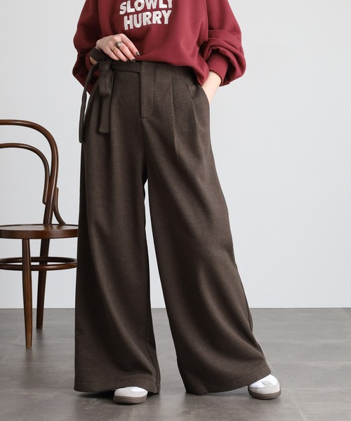 FUNALIVE(ファンアライブ)の「ウエストリボン付きブークレワイドパンツ(その他パンツ・レディース・ブラウン/アイボリー/チャコールグレー・FREE)」の17枚目の写真