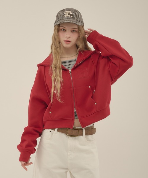 hazyl（ヘイジル）の「rivet double zip hoodie / リベットダブルジップフーディー（カーディガン/ボレロ・レディース・グレー/ワインレッド・フリー）」の17枚目の写真