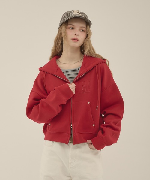 hazyl（ヘイジル）の「rivet double zip hoodie / リベットダブルジップフーディー（カーディガン/ボレロ・レディース・グレー/ワインレッド・フリー）」の21枚目の写真