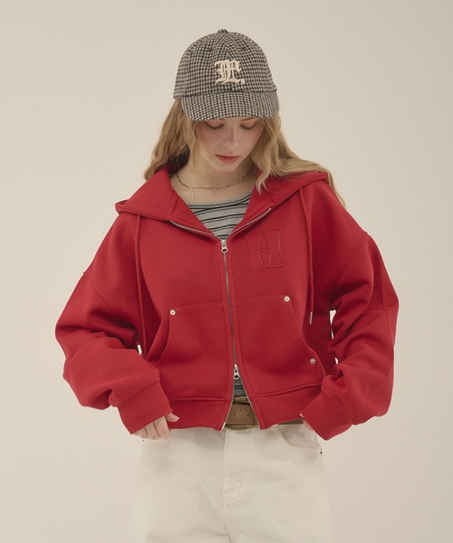 hazyl（ヘイジル）の「rivet double zip hoodie / リベットダブルジップフーディー（カーディガン/ボレロ・レディース・グレー/ワインレッド・フリー）」の18枚目の写真