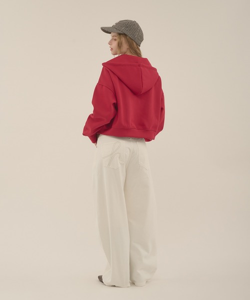 hazyl（ヘイジル）の「rivet double zip hoodie / リベットダブルジップフーディー（カーディガン/ボレロ・レディース・グレー/ワインレッド・フリー）」の3枚目の写真