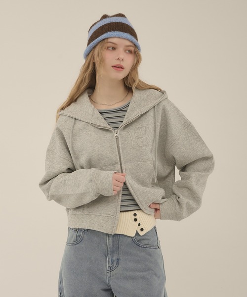 hazyl（ヘイジル）の「rivet double zip hoodie / リベットダブルジップフーディー（カーディガン/ボレロ・レディース・グレー/ワインレッド・フリー）」の7枚目の写真