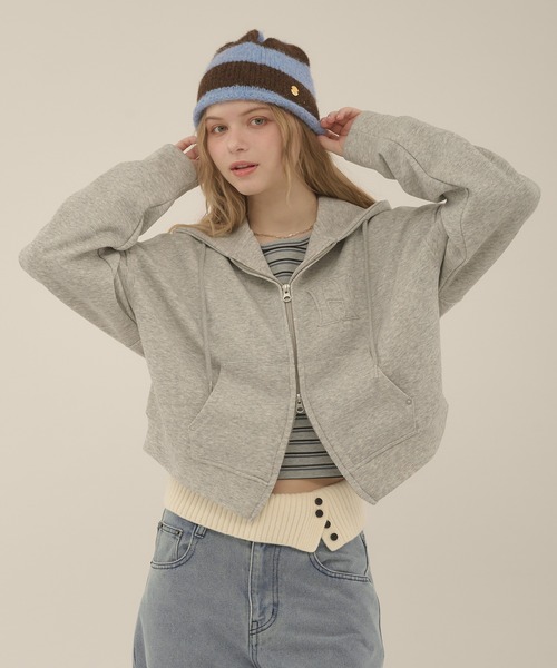 hazyl（ヘイジル）の「rivet double zip hoodie / リベットダブルジップフーディー（カーディガン/ボレロ・レディース・グレー/ワインレッド・フリー）」の8枚目の写真