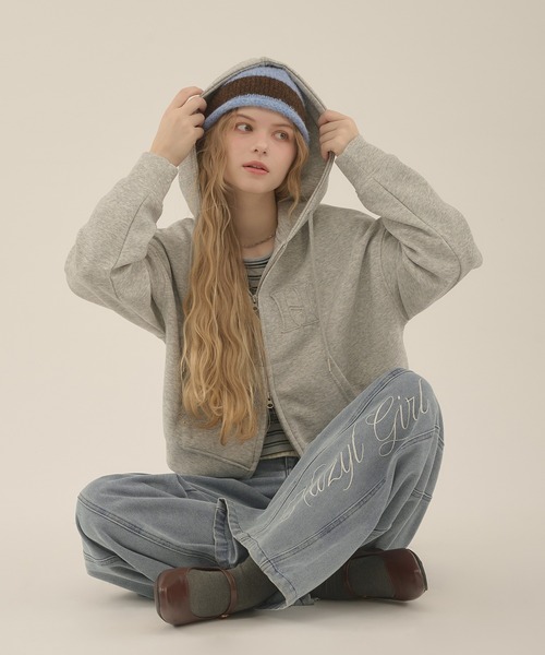 hazyl（ヘイジル）の「rivet double zip hoodie / リベットダブルジップフーディー（カーディガン/ボレロ・レディース・グレー/ワインレッド・フリー）」の11枚目の写真