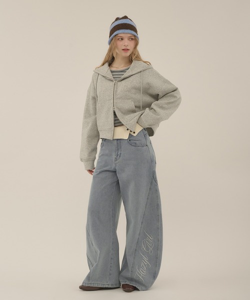 hazyl（ヘイジル）の「rivet double zip hoodie / リベットダブルジップフーディー（カーディガン/ボレロ・レディース・グレー/ワインレッド・フリー）」の12枚目の写真