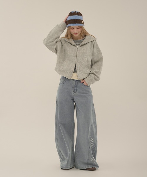 hazyl（ヘイジル）の「rivet double zip hoodie / リベットダブルジップフーディー（カーディガン/ボレロ・レディース・グレー/ワインレッド・フリー）」の13枚目の写真