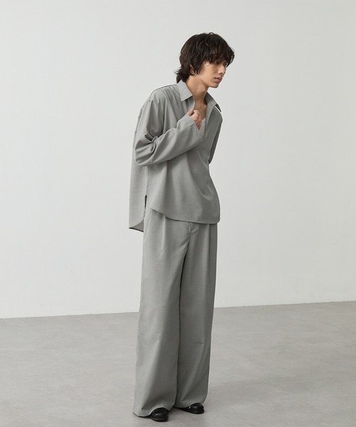 CALLNE（カルネ）の「【CALLNE】 High-twist Linen-like Skipper Shirt / 強撚リネンライクスキッパーシャツ（吸水速乾、UVカット、イージーケア）（シャツ/ブラウス・メンズ・ライトグレー/チャコールグレー・M/L）」の8枚目の写真