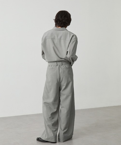 CALLNE（カルネ）の「【CALLNE】 High-twist Linen-like Skipper Shirt / 強撚リネンライクスキッパーシャツ（吸水速乾、UVカット、イージーケア）（シャツ/ブラウス・メンズ・ライトグレー/チャコールグレー・M/L）」の12枚目の写真