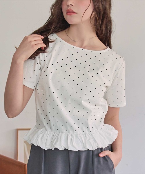 titivate(ティティベイト)の「チビバルーン半袖トップス(Tシャツ/カットソー・レディース・オフホワイト/ブラック/ホワイト系その他/ホワイト系その他2/グレー系その他/ドット・L/M)」の3枚目の写真