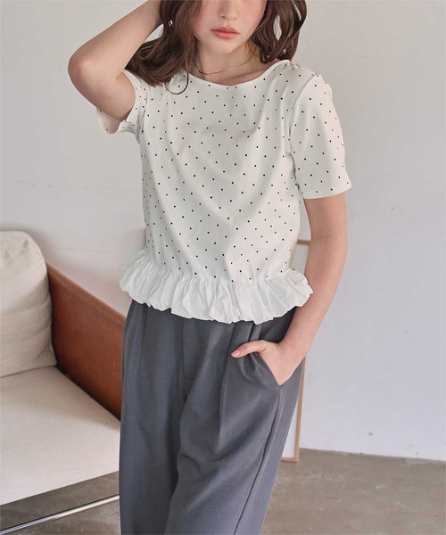 titivate(ティティベイト)の「チビバルーン半袖トップス(Tシャツ/カットソー・レディース・オフホワイト/ブラック/ホワイト系その他/ホワイト系その他2/グレー系その他/ドット・L/M)」の14枚目の写真