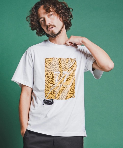 seventy seven(セブンティセブン)の「mt10173-middle onz S-S fine t-shirt (77leopard) Tシャツ(7726S180)(Tシャツ/カットソー・メンズ・ホワイト×イエロー/ブラック/ホワイト×ゴールド・XL/L/M/S)」の4枚目の写真