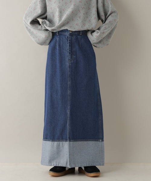 RAGEBLUE（レイジブルー）の「ステッチデザイン/フロントスリットデニムスカート/セットアップ対応（デニムスカート・レディース・ブルー/ブラック・FREE）」の2枚目の写真